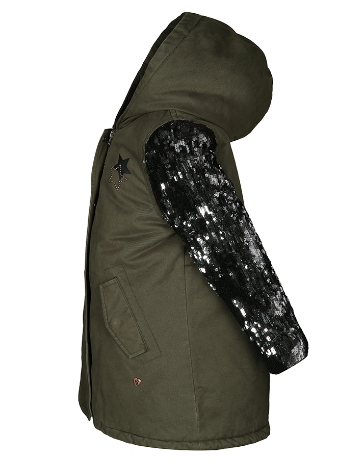 Parka STAR mit Pailletten in olive/schwarz