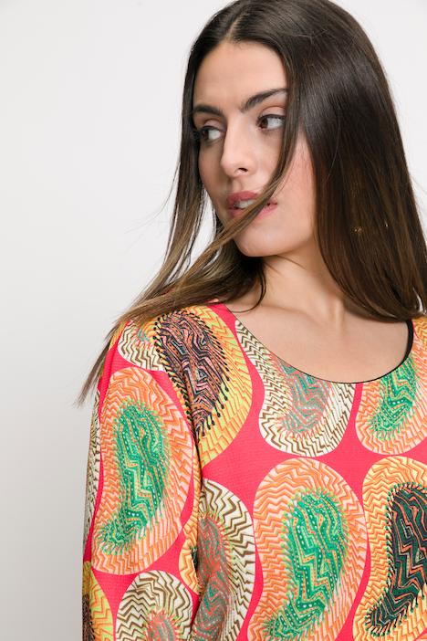 Bluse, Paisley, Classic, Rundhals, 3/4-Arm