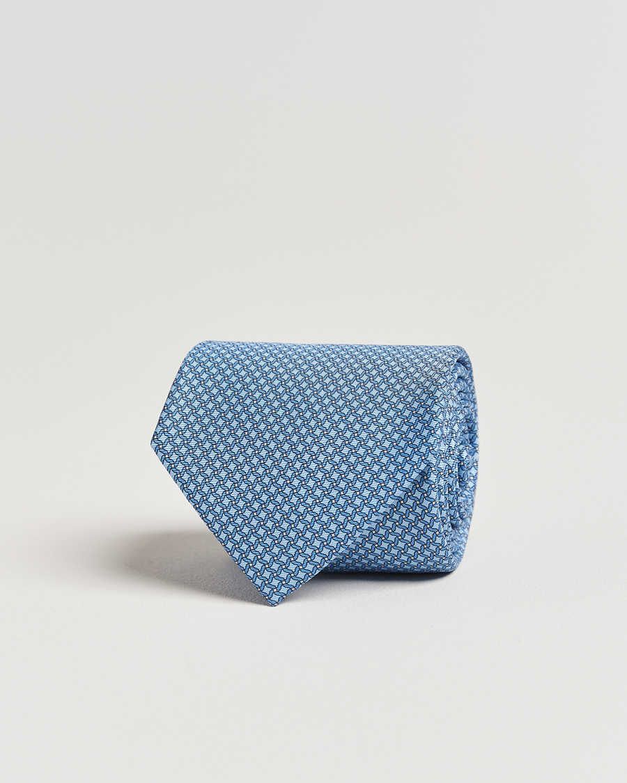 Zegna Printed Chain Silk Tie Light Blue