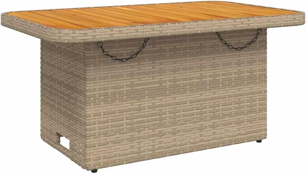 2-TLG Gartenmöbel Lounge Set aus Poly Rattan Beige 105x66x93 cm Modernes Design Verstellbare Rückenlehne Höhenverstellbarer Akazientisch robust für Balkon Terrasse und Garten