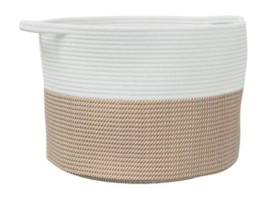 Panier à linge marron et blanc Ø55x36 cm coton