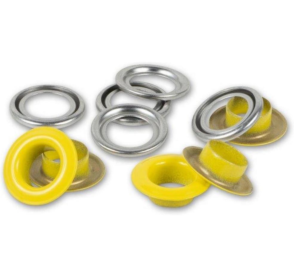 Ösen mit Scheiben, 8 mm Gelb, SilberNähfreie Ösen