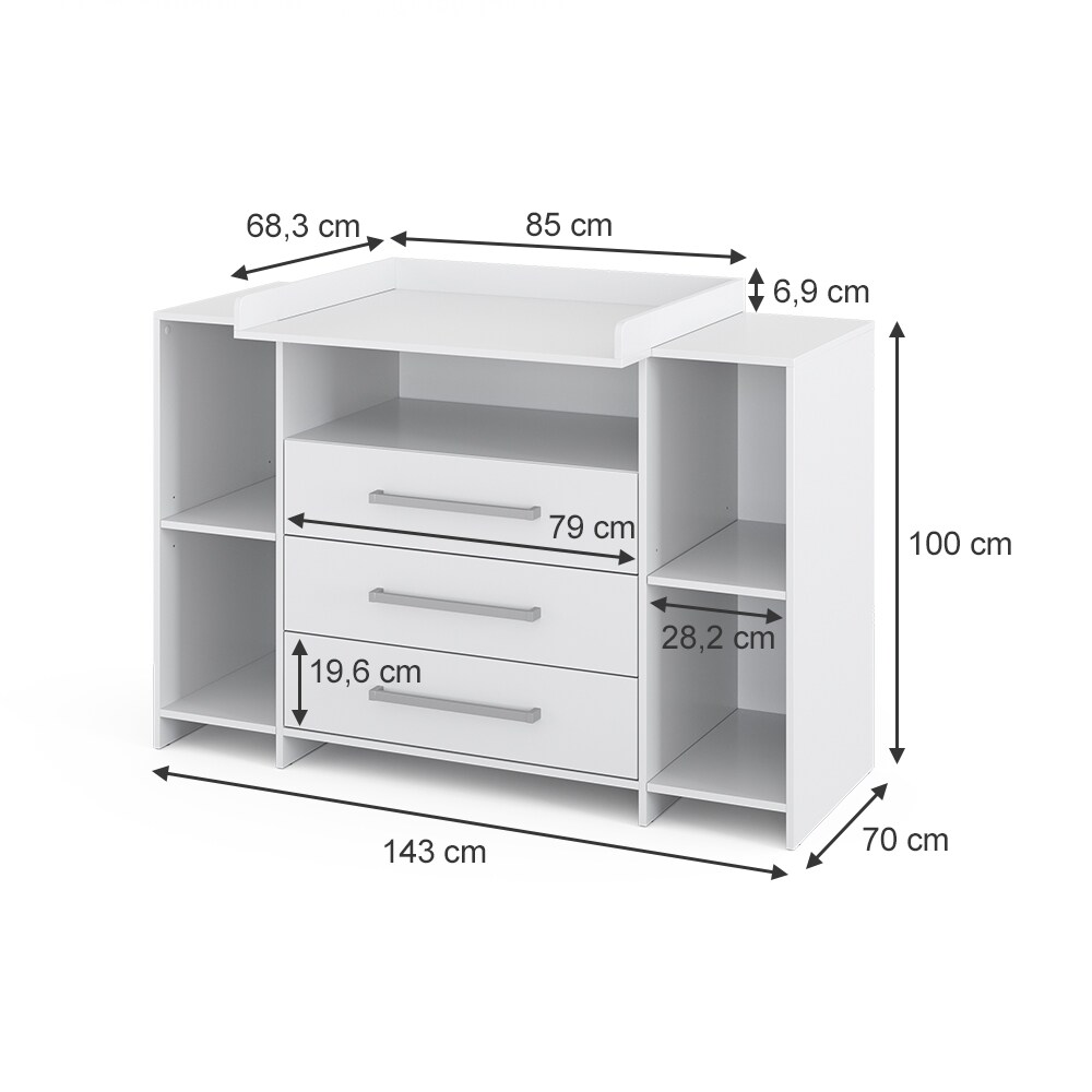 Vicco Wickelkommode Oskar XL 143 x 100 cm, Weiß, Wickeltisch inkl. Wickelauflage