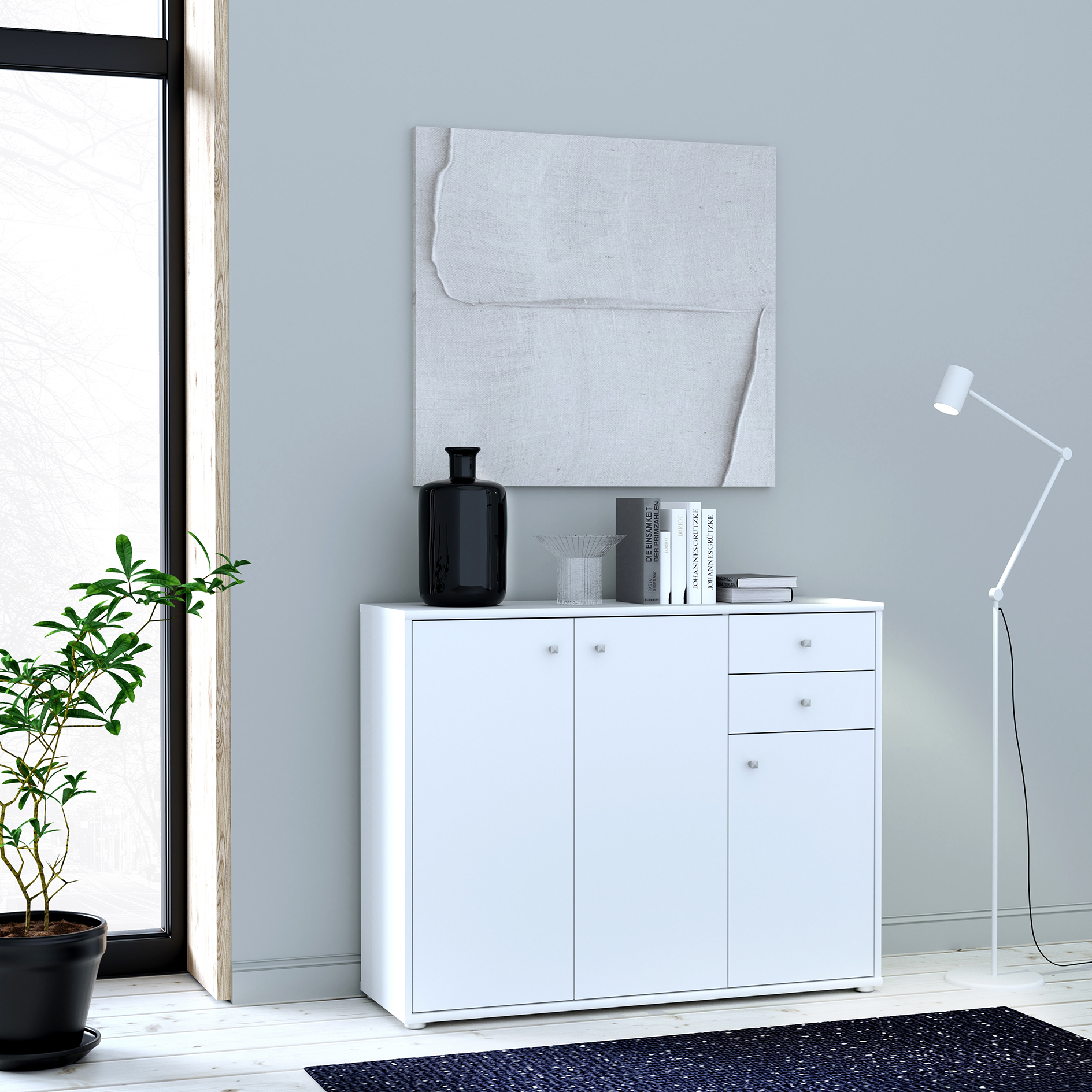 Kommode - weiß - 2 Schubkästen - 109x86 cm