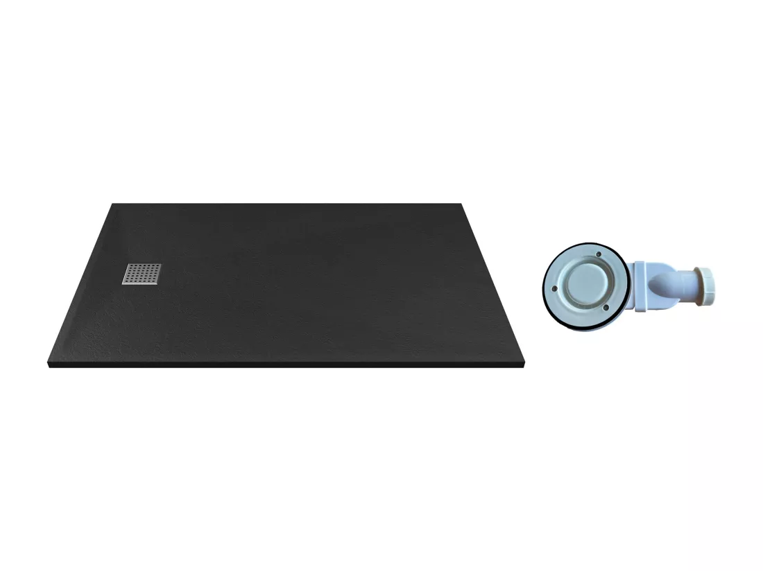 Receveur extra-plat à poser ou à encastrer découpable en résine SMC avec siphon - Noir - 140 x 90 cm - MIRNOSA