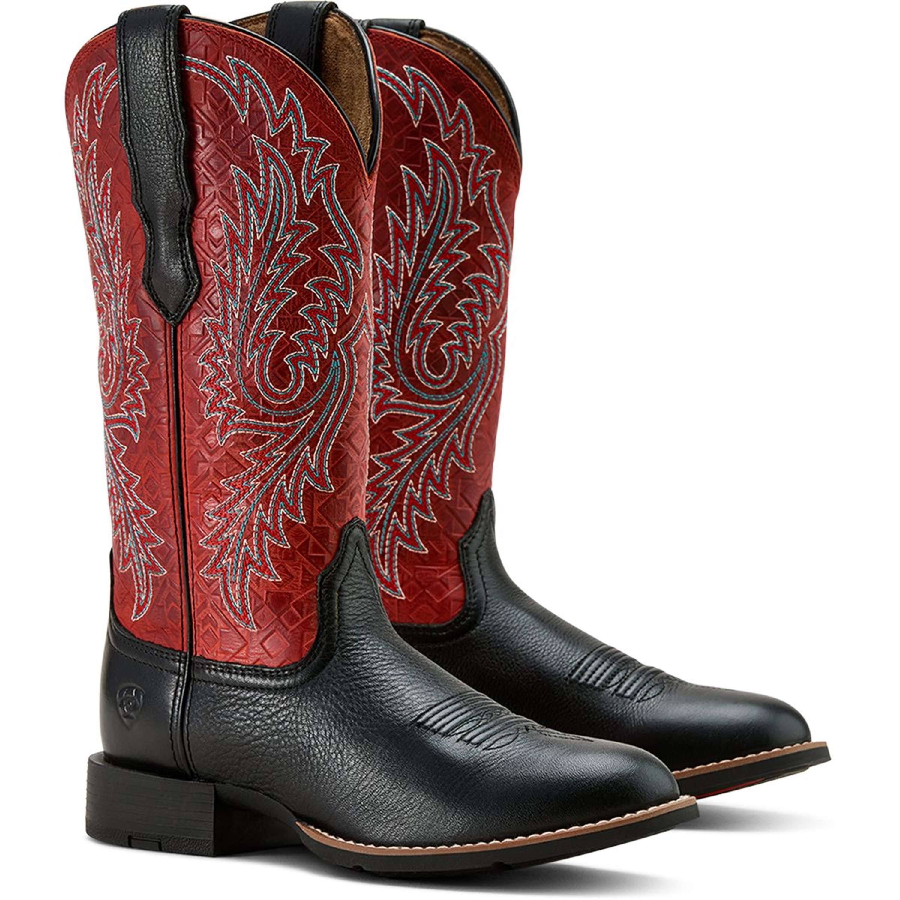 Ariat Westernlaarzen Round Up Stretchfit Dames Black Deertan/Garnet Em