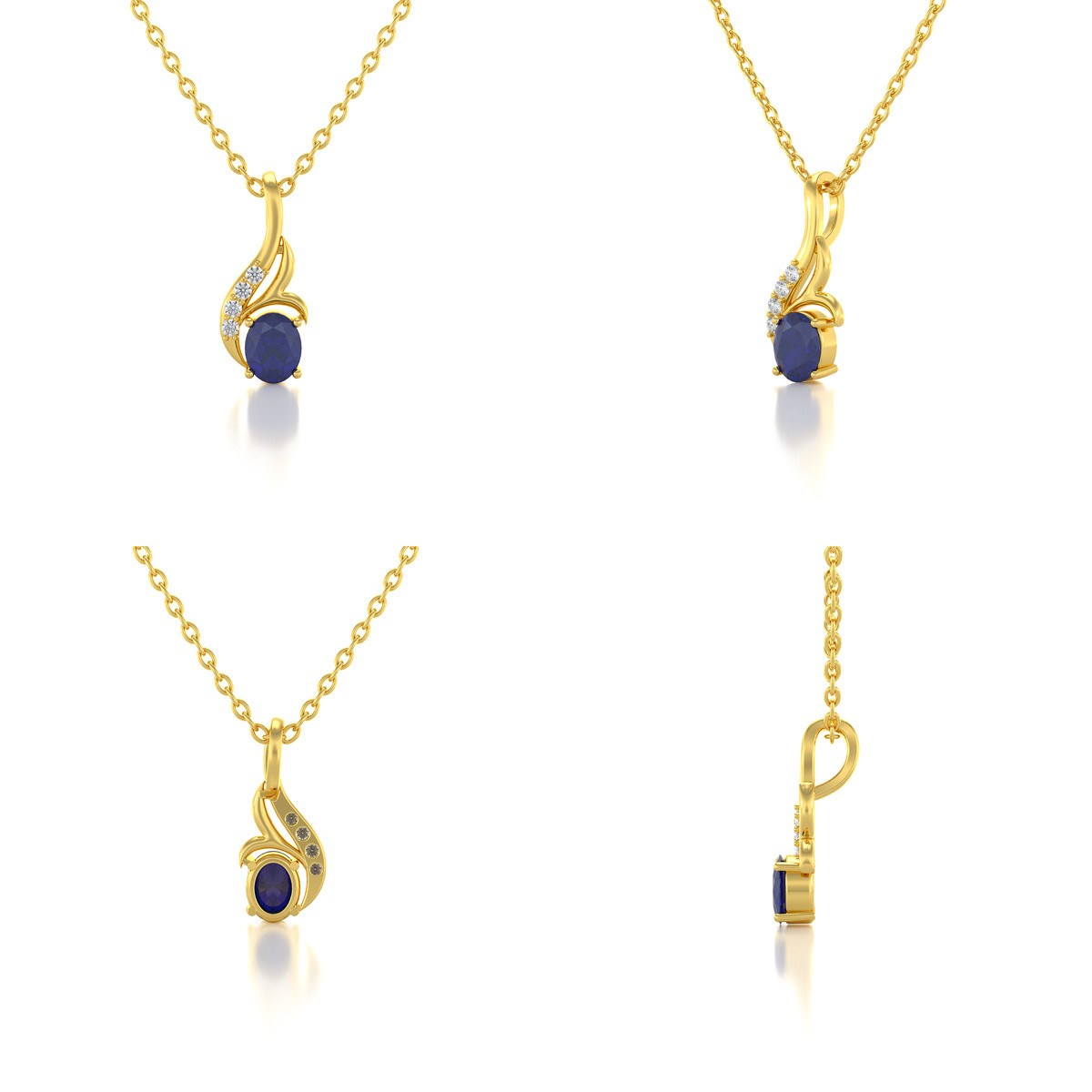 Collier Pendentif ADEN Or 585 Jaune Saphir et Diamants Chaine Or 585 incluse 0.75grs