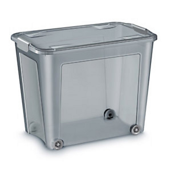 Cep Boîte de rangement à roulettes avec couvercle et poignées clips - Polypropylène 100% recyclable - 67 Litres - Gris translucide