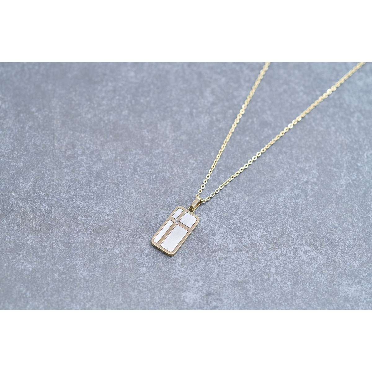 Collier mono-motif Cesar en Acier 316L avec diamant blanc