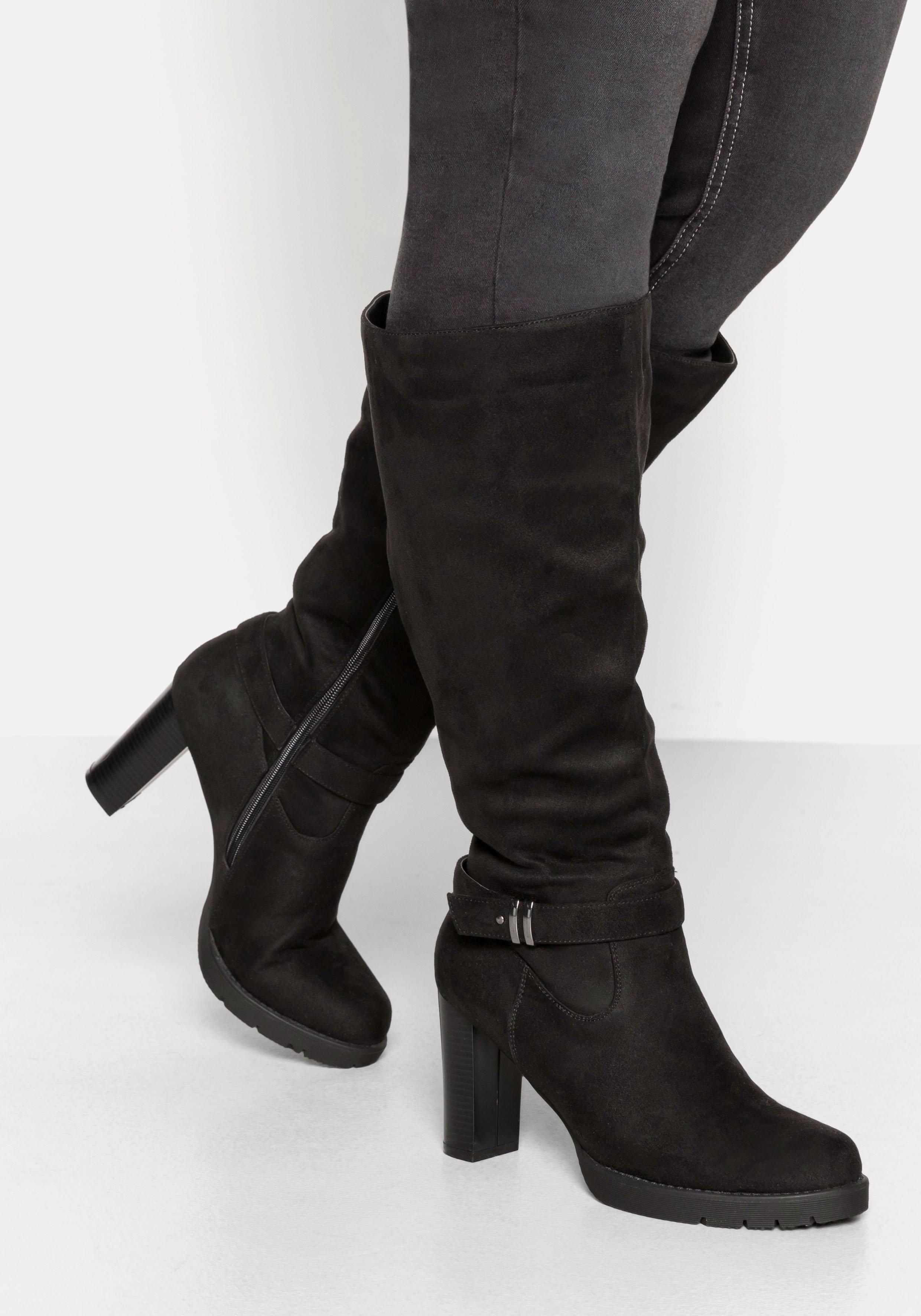 Weitschaftstiefel in Velourslederoptik, mit Schnallenband