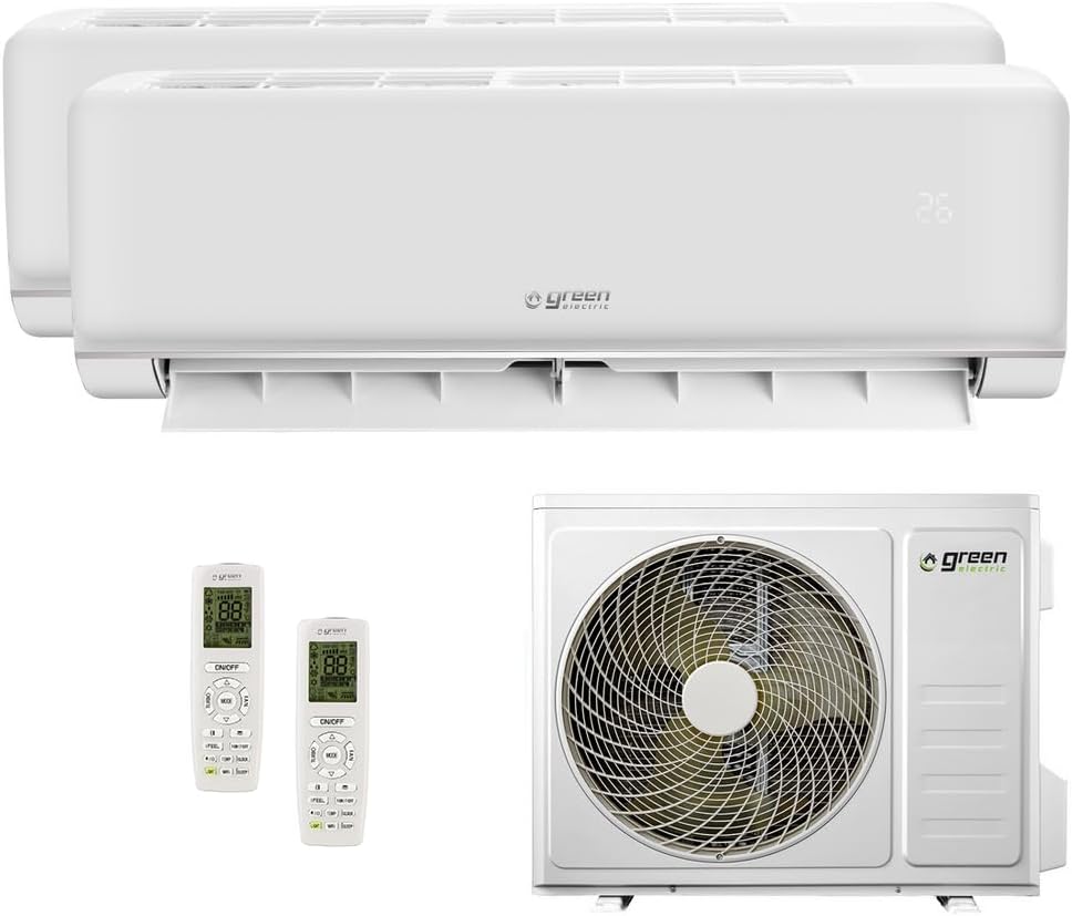 Plus Klimaanlage Dual Split 9000+12000 BTU, Wi-Fi, R32, Energieeffizienz A++/A+, Klimagerät mit Zwei Inneneinheiten und 1 Außeneinheit, Fernbedienung, App-Steuerung, Niedriger Verbrauch