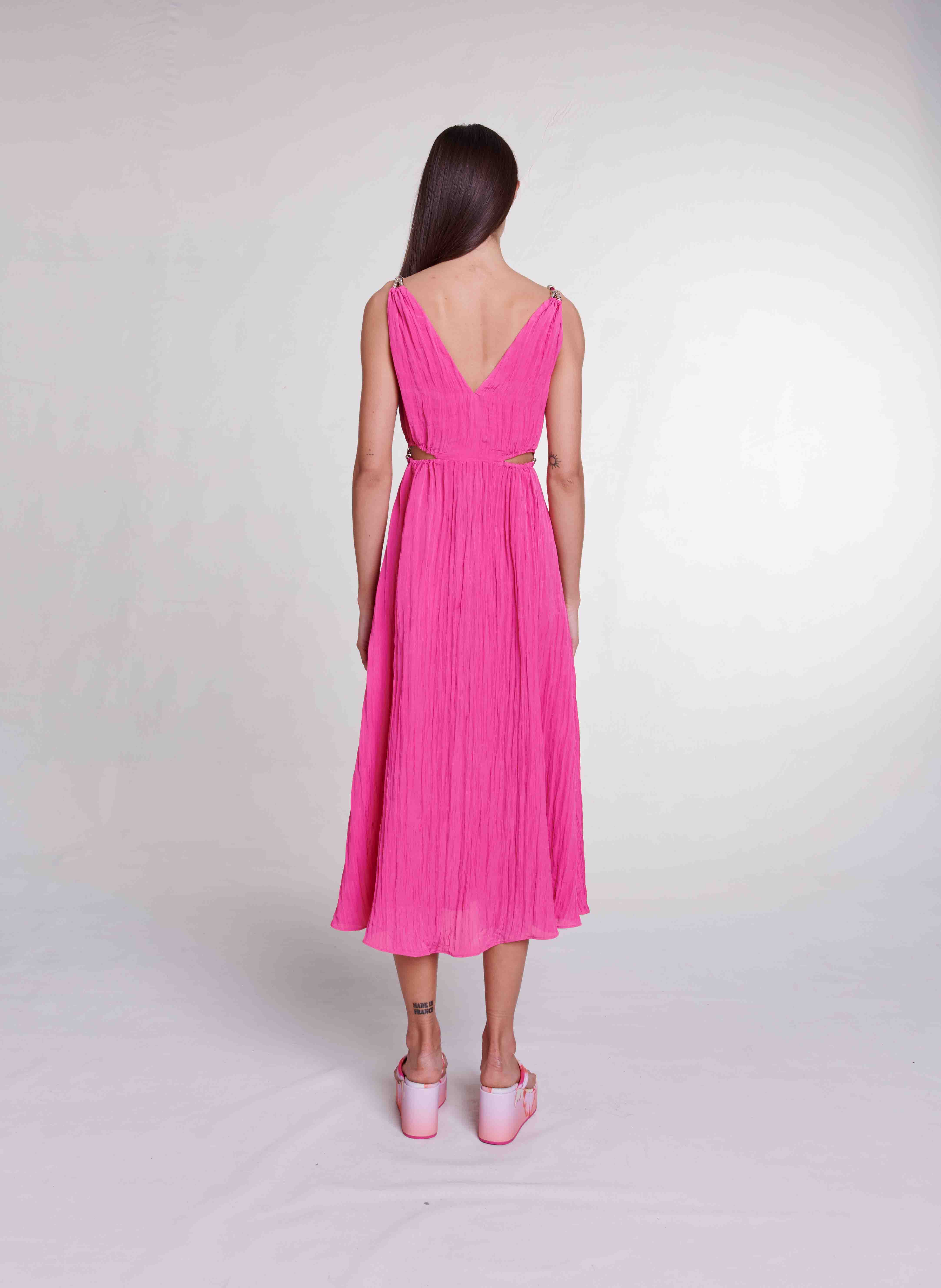 Robe longue droite encolure V | Rose