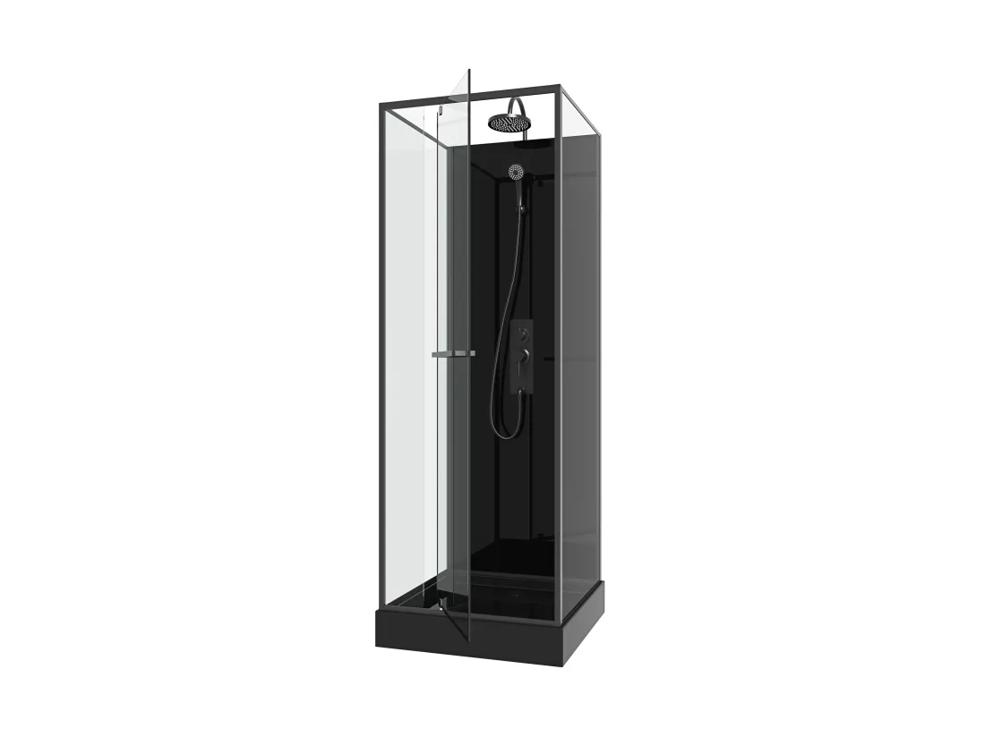 Cabine de douche installation réversible et hauteur ajustable - Noir - L90 x l90 x H213/232 cm - DAMILU