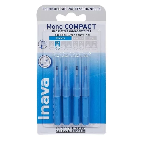 Mono Compact Brossettes Interdentaires 0.8mm Bleu - Inava-  X4