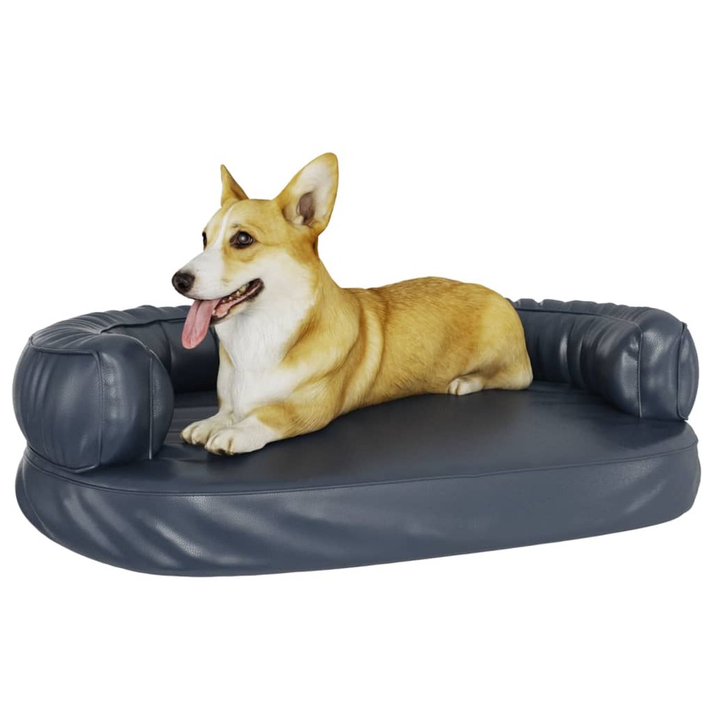 Lit pour chien ergonomique mousse bleu foncé 88x65cm similicuir