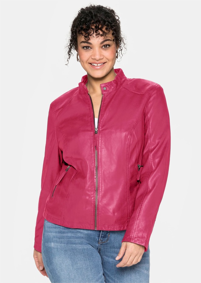 Sheego Lederjacke ohne Kapuze