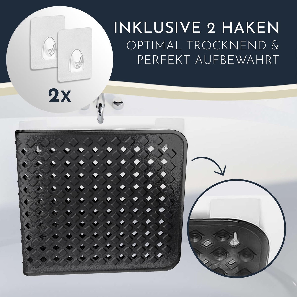 Homerella Antislip Badmat, Huidvriendelijk, 88x39cm, INCL. OPHANGSTANG | Antislip Badmat, BPA-vrij | Schimmelwerende & Machinewasbare Douchemat | Antislip Badmat