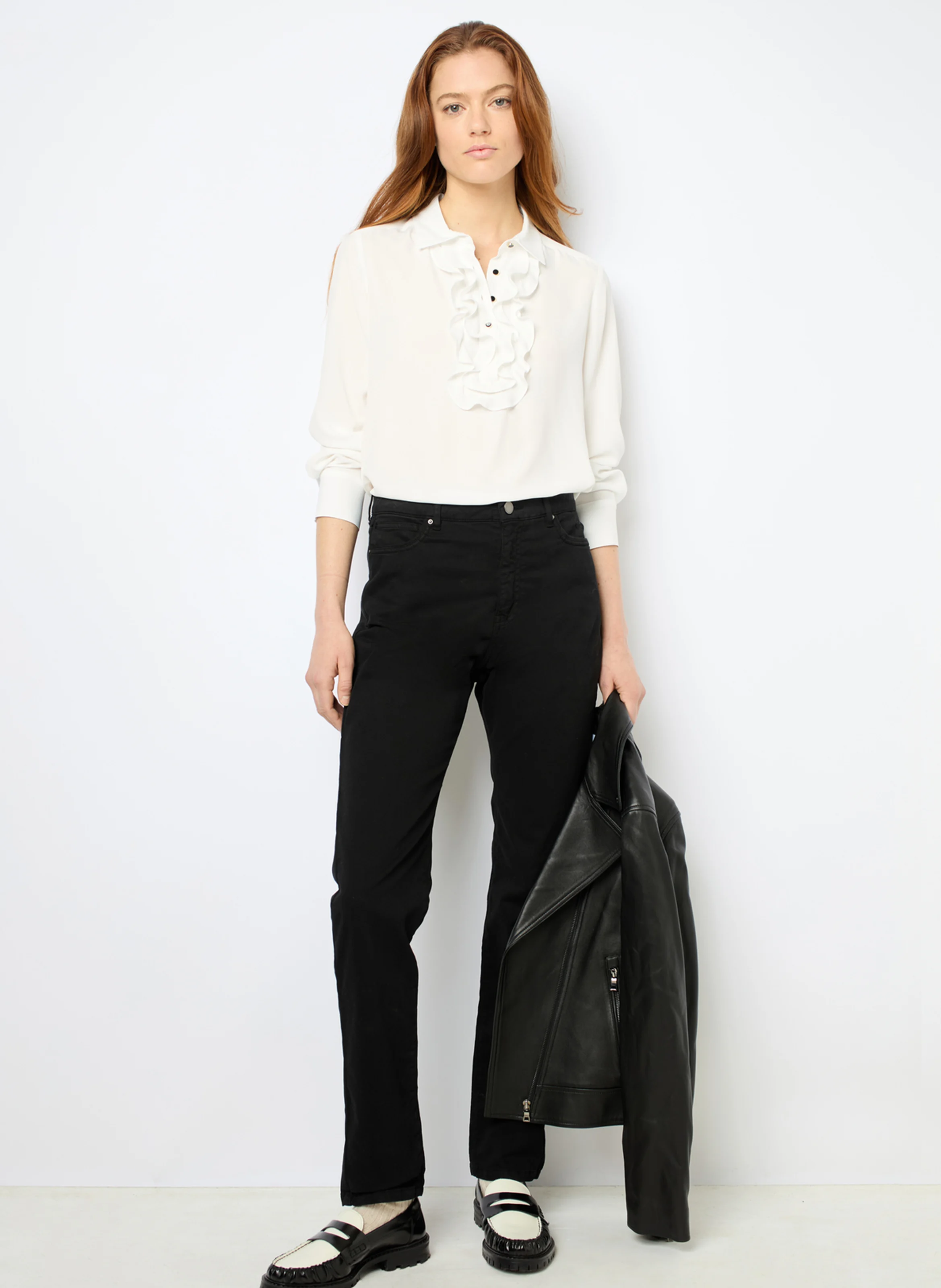 BERENICE - Blouse droite à volants | Blanc