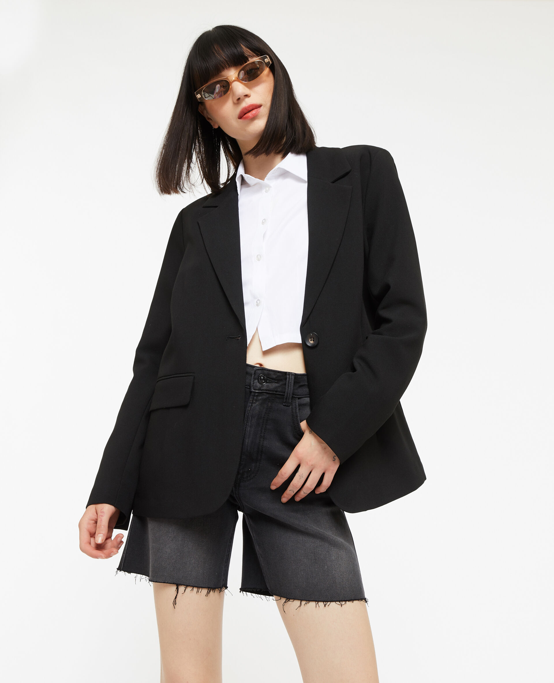 Veste blazer droite avec poches - Noir
