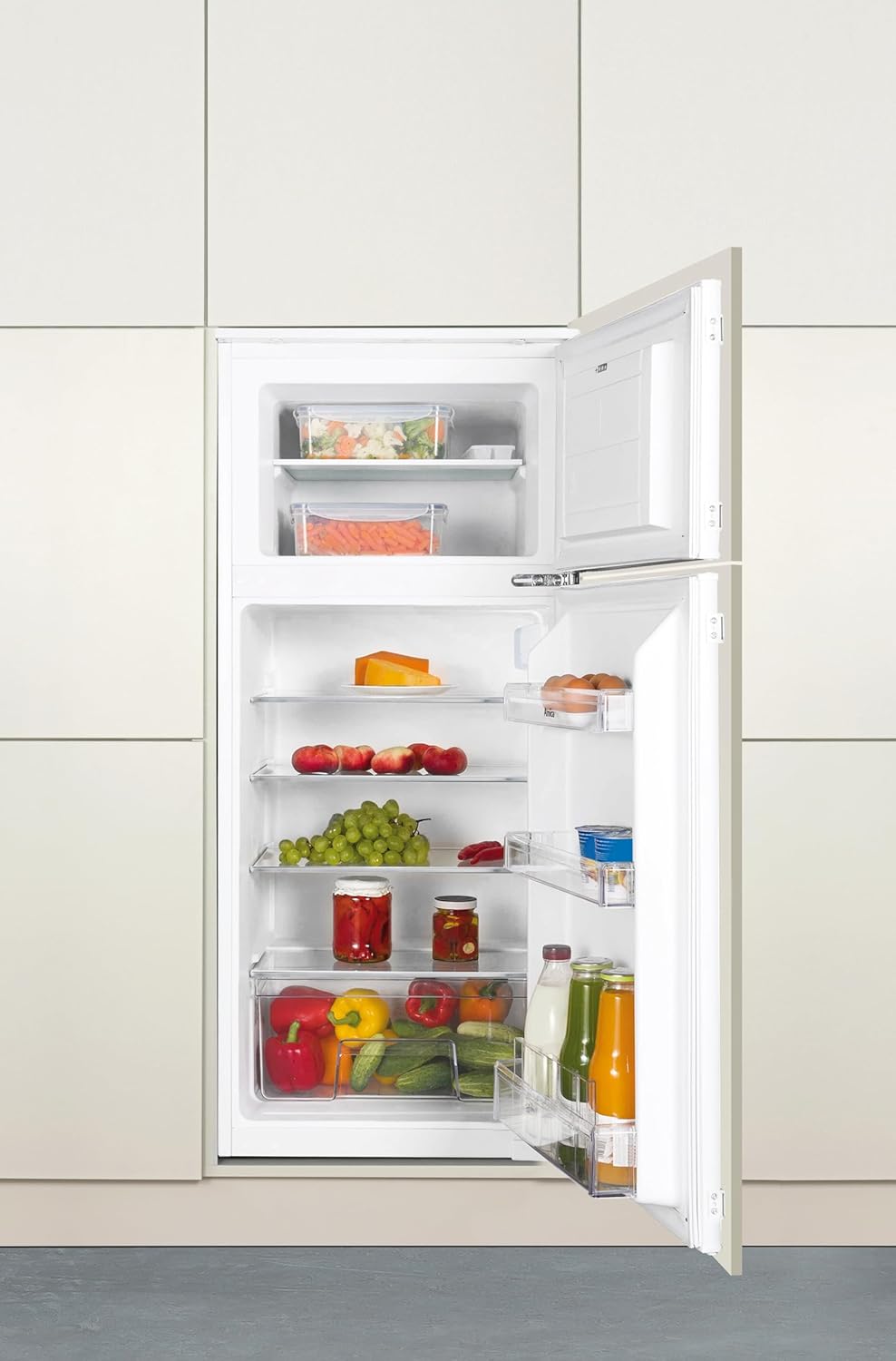 Amica Einbau Kühl Gefrierkombination Doppeltür mit Gefrierfach oben für 122 cm Nische, Schlepptür-Technik, Inverter Kompressor, elektronische Steuerung, Tür-Offen-Alarm