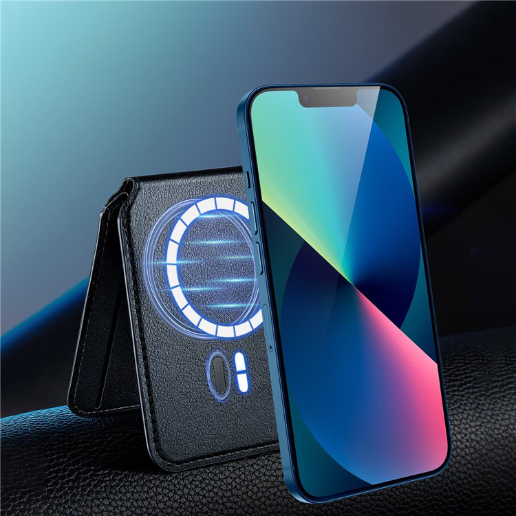 HaloLock Magnetische MagSafe iPhone Echtleder Wallet Kreditkarten Halterung   Kickstand Aufsteller - Schwarz