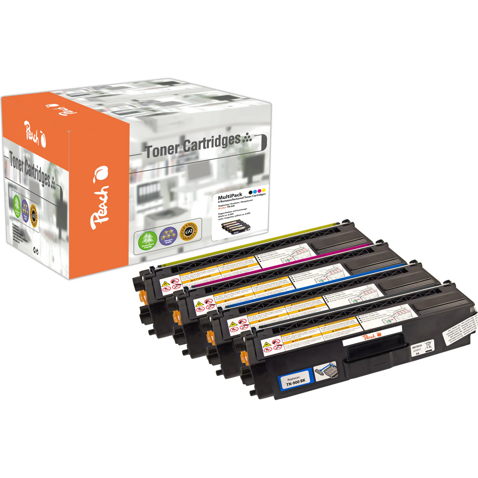 Peach B9004 Toner (bk, c/m/y) ersetzt Brother TN-900 für z.B. Brother HLL 9200 CDWT, Brother HLL 9300 CDWTT, Brother MFCL 9550 CDW (wiederaufbereitet)