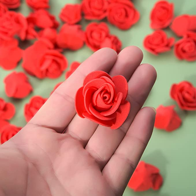 (500er Set) Ø30mm Romantische Blumen Konfetti Schaumstoff Rosen Deko Blumen - Rot