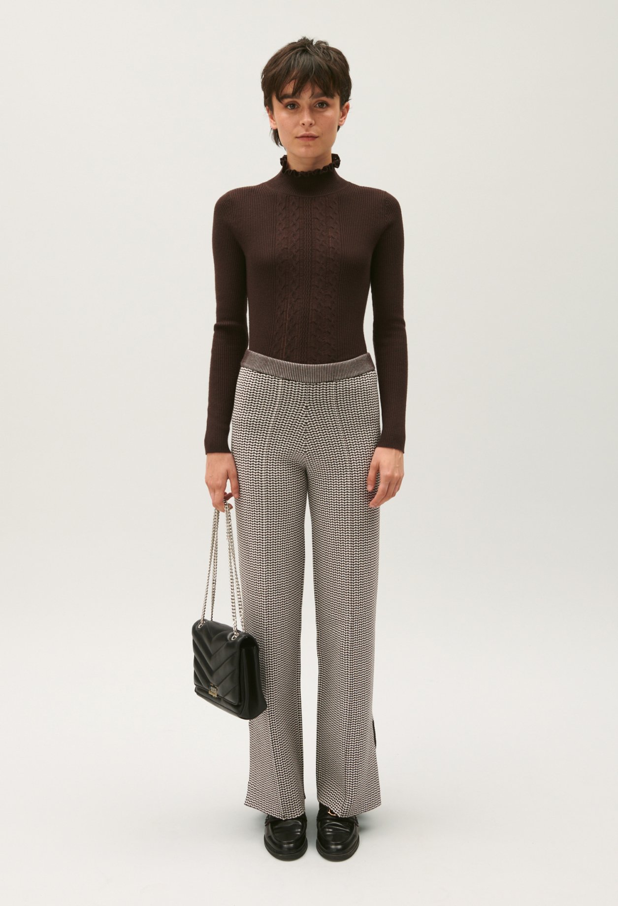 Pantalon maille jacquard bicolore