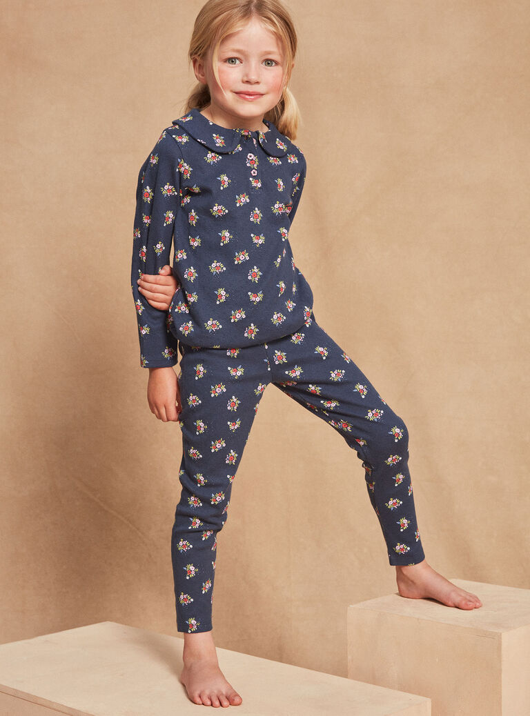 Pyjama bleu marine à imprimé fleuri