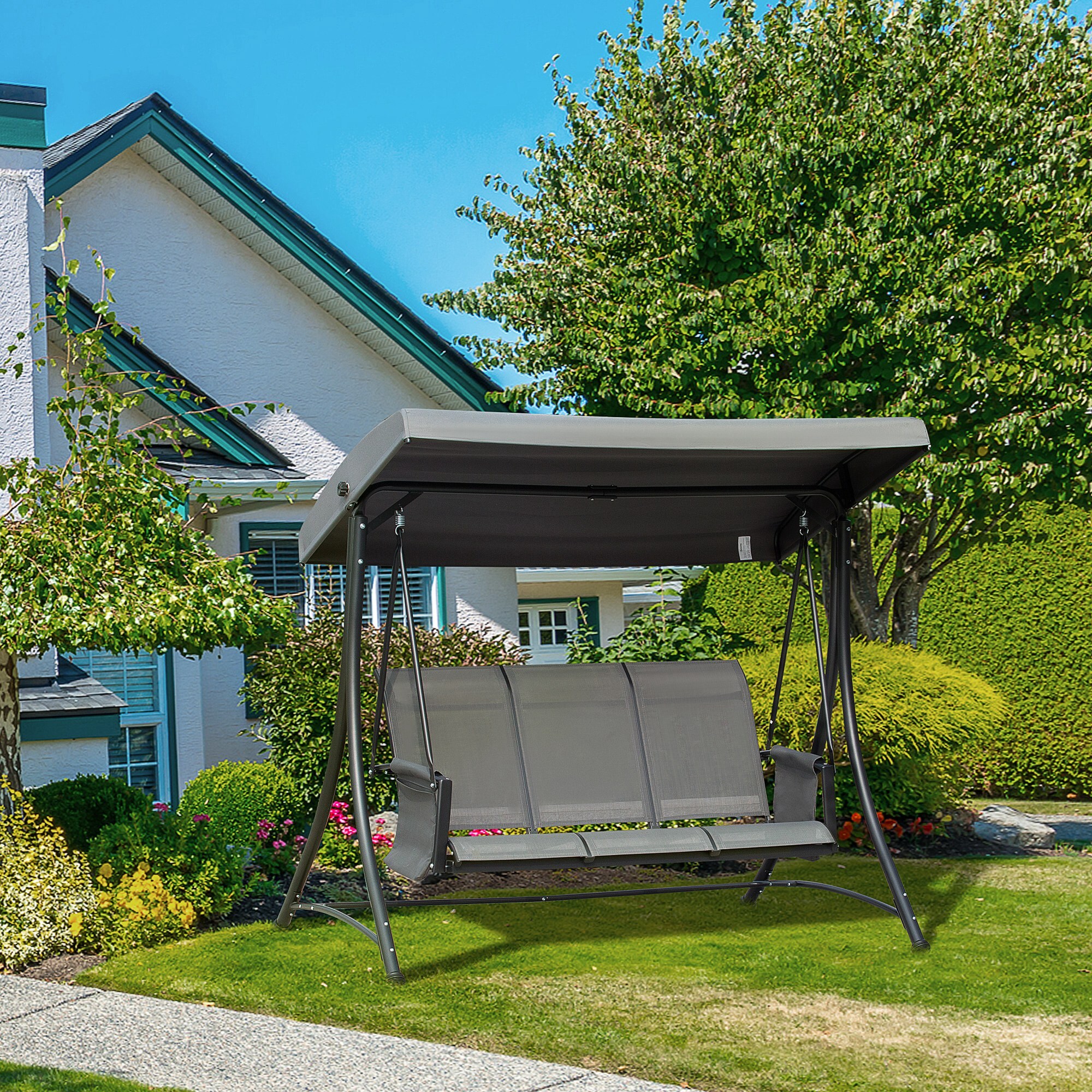 Outsunny Hollywoodschaukel für 3 Personen dunkelgrau 196 x 128 x 172 cm (BxTxH)