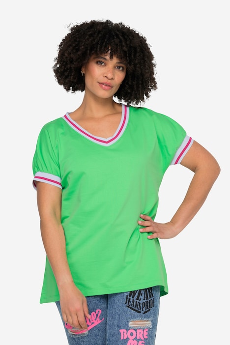 Sweater, oversized, V-Ausschnitt, Streifenbündchen