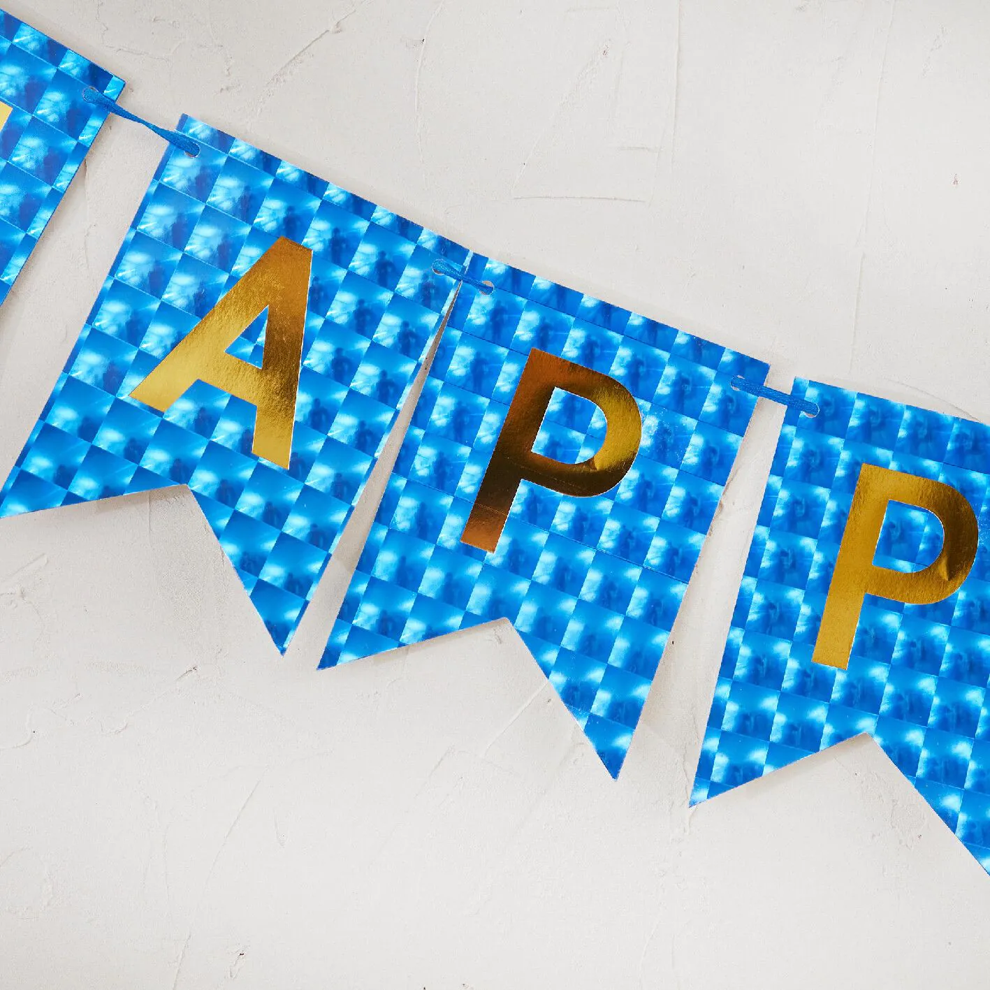 Girlande Happy Birthday, Holo/blau, 4 Meter