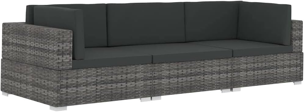 vidaXL Garten Sofagarnitur 3-TLG. mit Auflagen 3er Sofa Couch Lounge Gartensofa Gartenmöbel Sitzgruppe Rattansofa Poly Rattan Grau