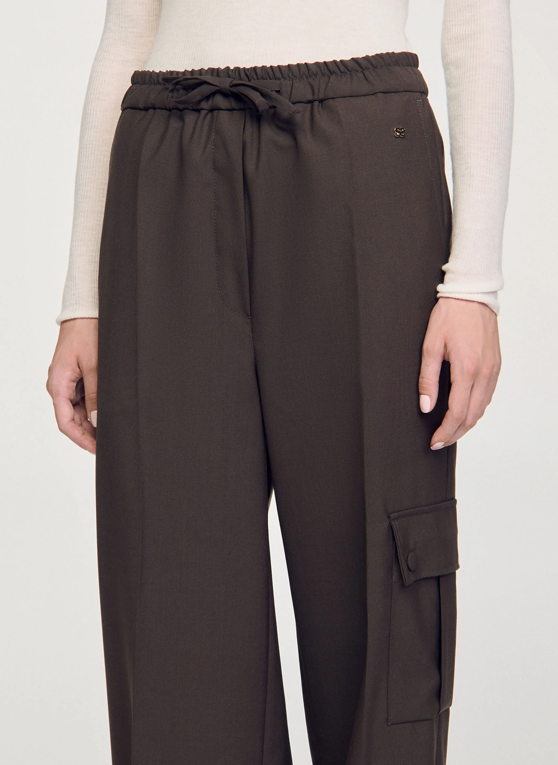 Pantalon droit en laine mélangée | Marron