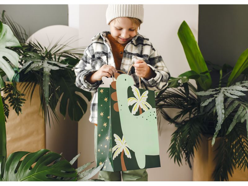 Partydeco Geschenktasche Dinosaurier 10 x 24 x 37 cm, Grün Geschenktüte