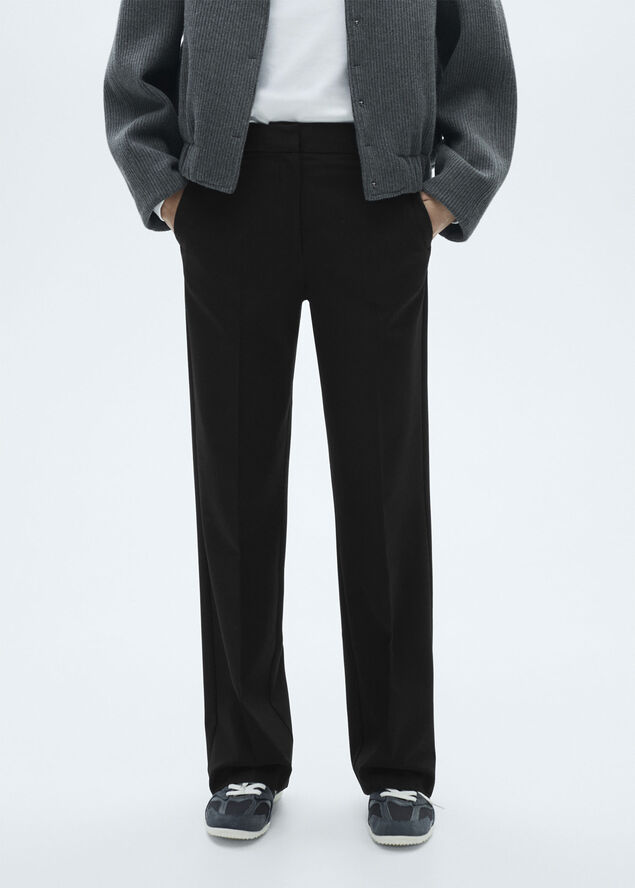 MANGO Flowy straight-fit trousers Black