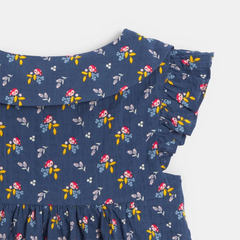 Robe coton plumetis oiseaux bleu bébé fille Bleu