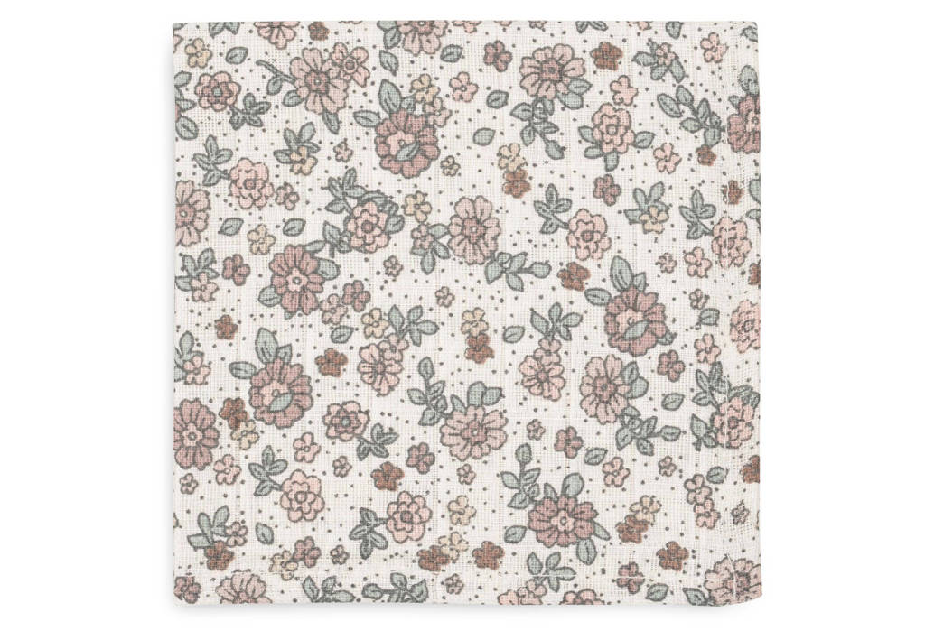 hydrofiel monddoekje 31x31cm Retro Flowers - set van 3 oatmeal