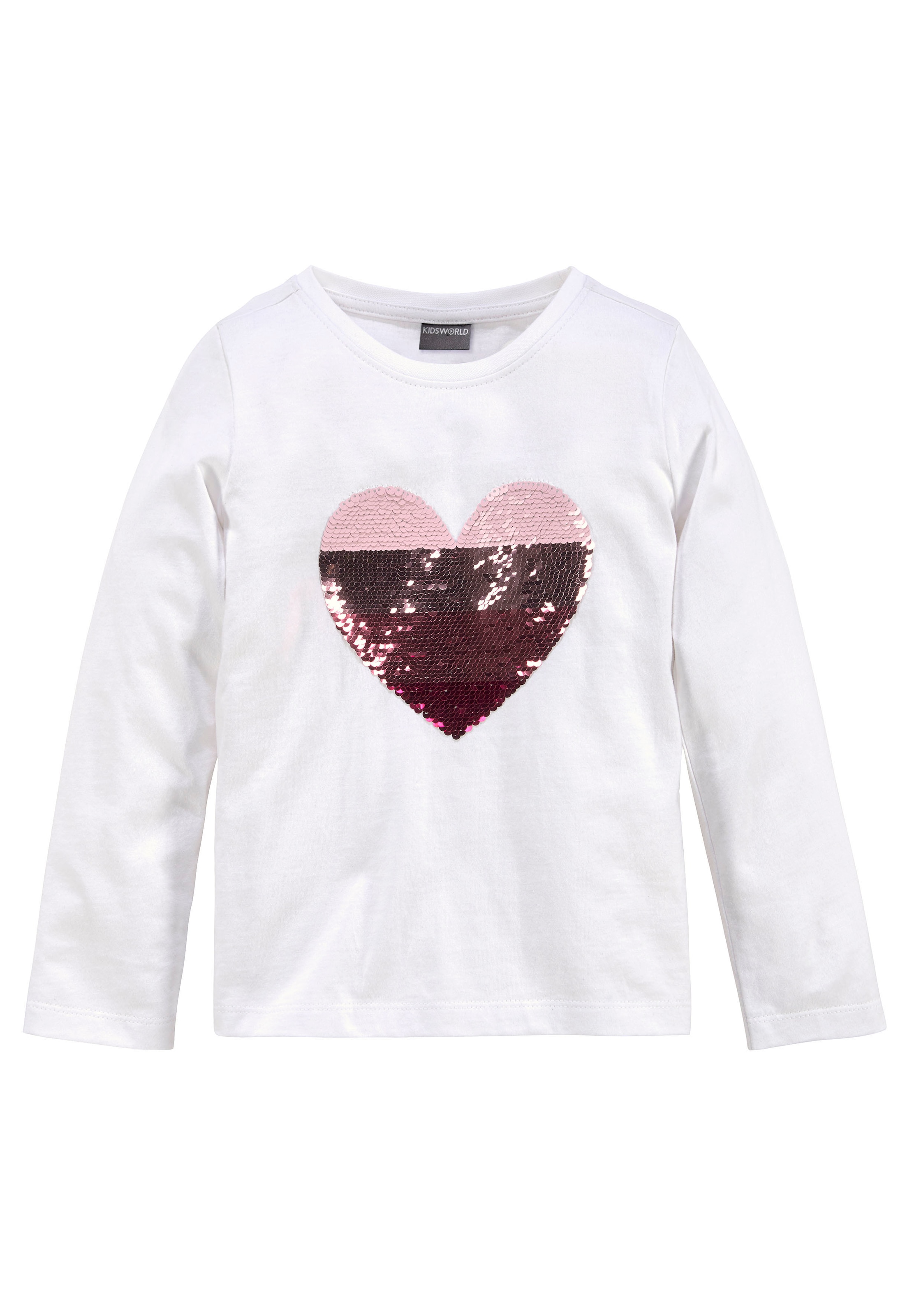 KIDSWORLD Langarmshirt », mit Paillettenherz zum Wenden«, Langarm,  Basic-Passform,  mit glitzernden Pailletten