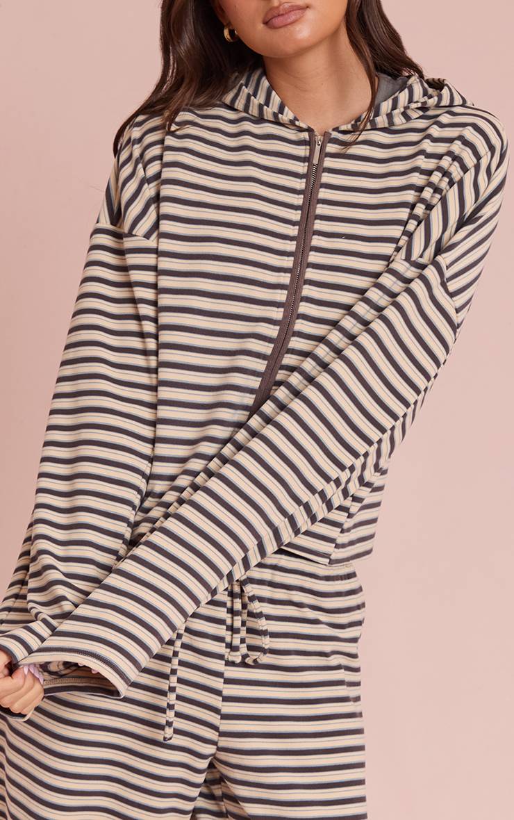 Marron Sweat À Casynthétiqueche Zippé En Polaire Douce Rayée