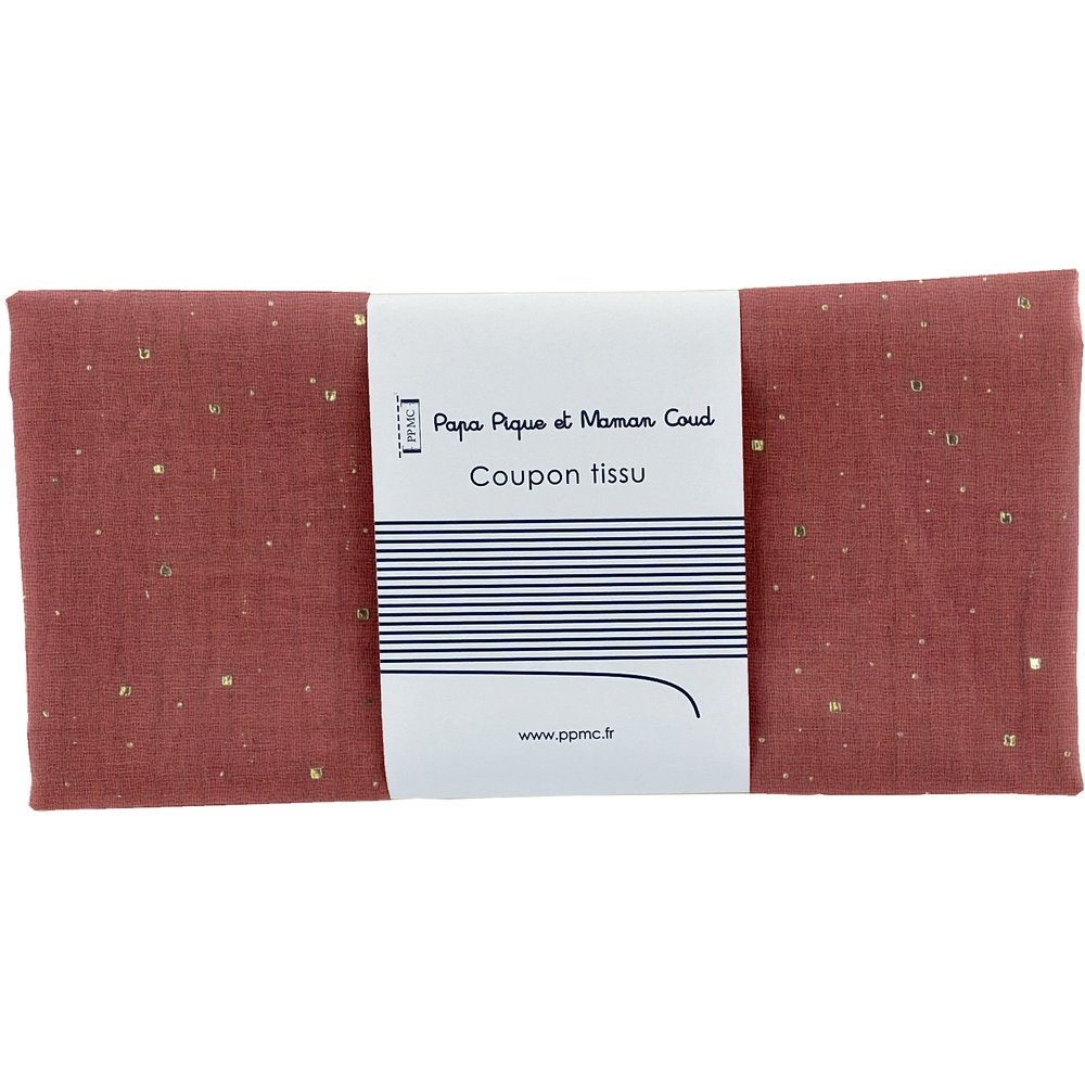 Coupon Tissu 50 Cm Gaze Pois Or Rouille