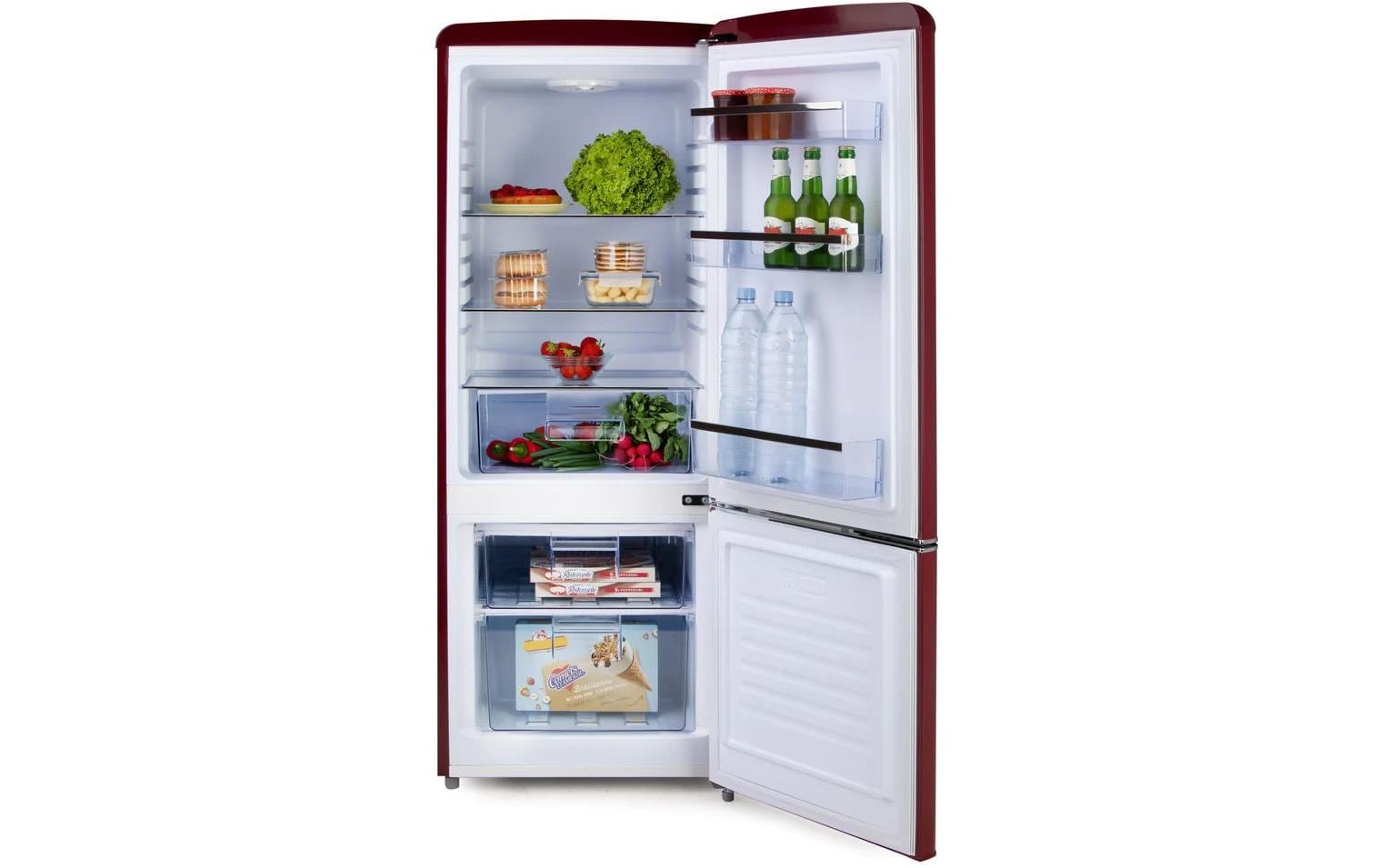 Kühlschrank DO91707R Bordeaux, Rechts<br>Freistehender Kühlschrank im Retro-Design