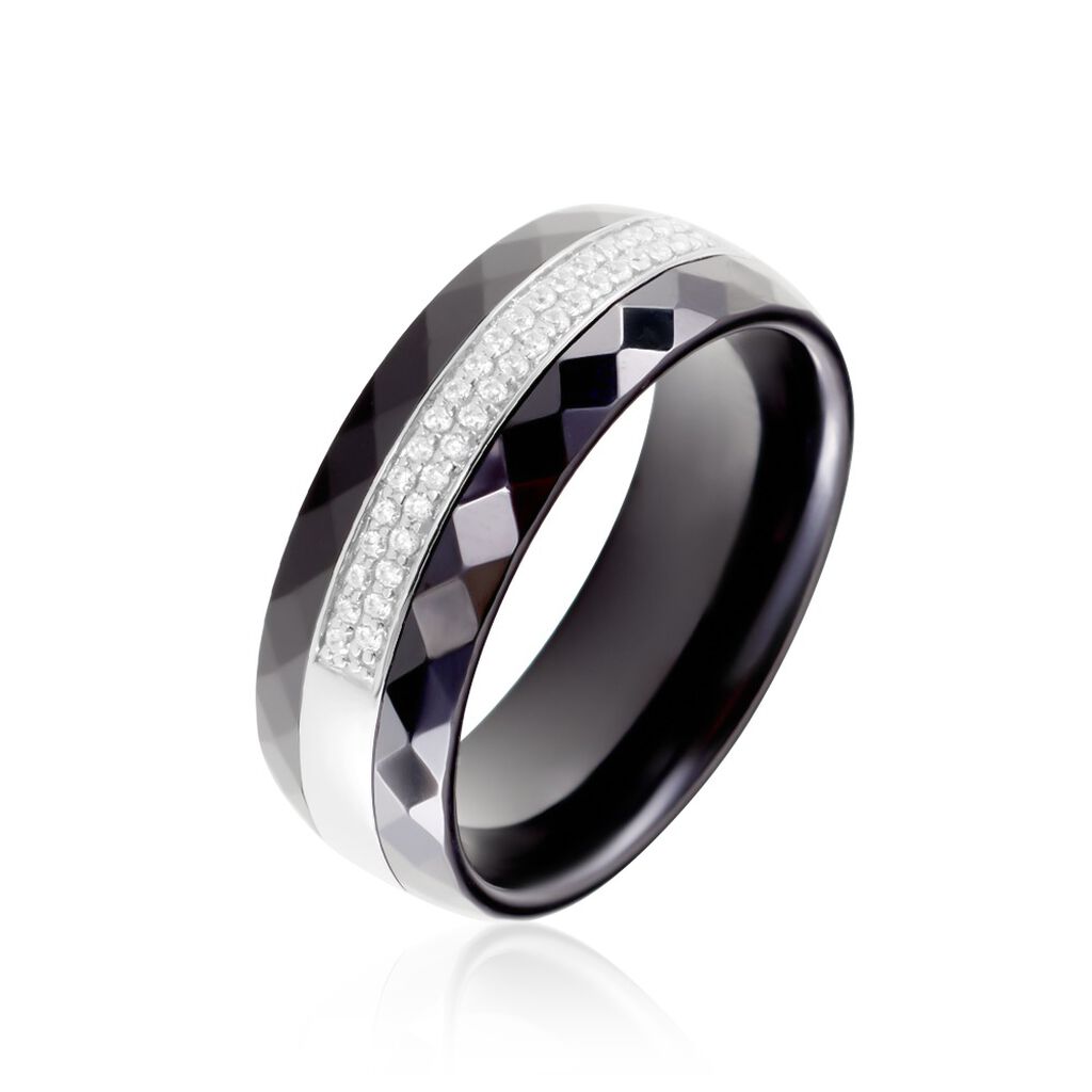 Bague Ceramik Design Argent Blanc Oxyde De Zirconium Et Céramique