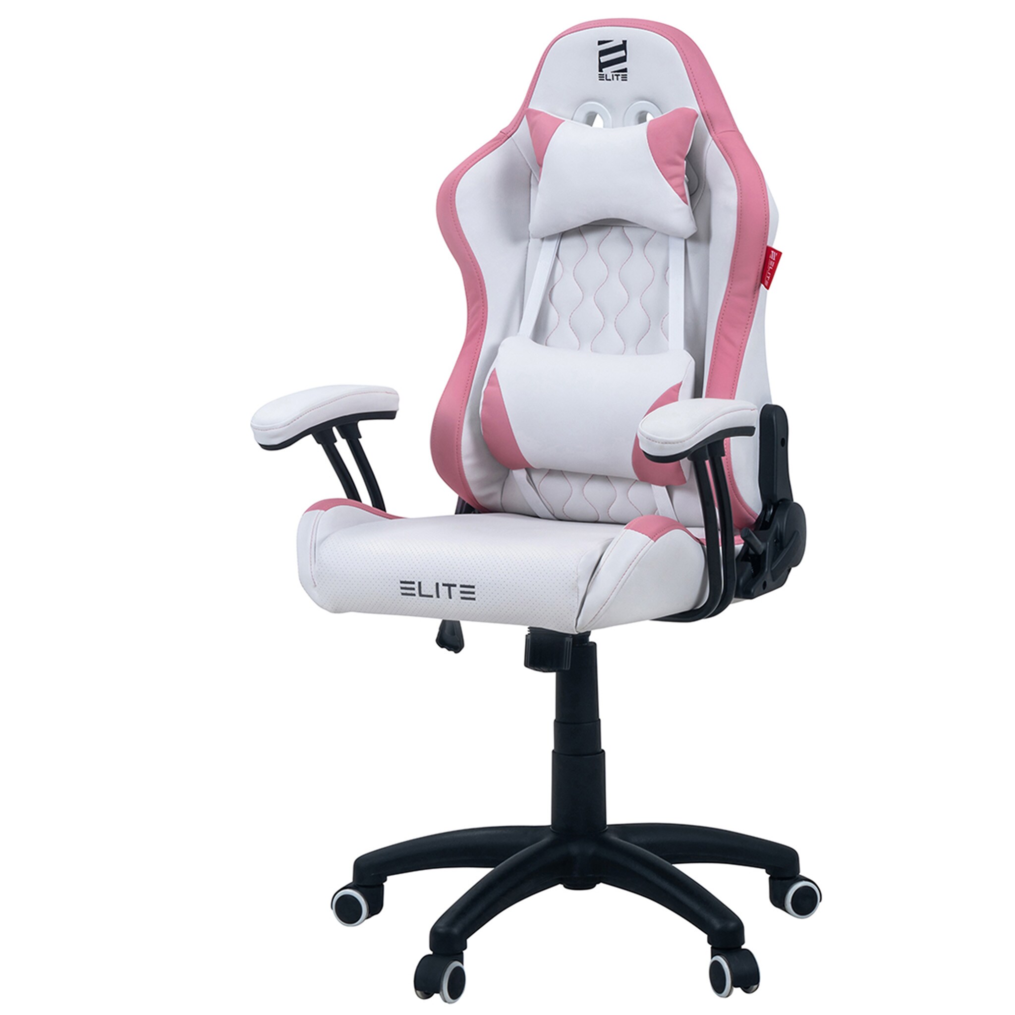 ELITE Gaming-Stuhl für Kinder PULSE, ergonomisch, bis 120kg, verstellbare Höhe, Wippmechanik, Kissen (Weiß/Pink)