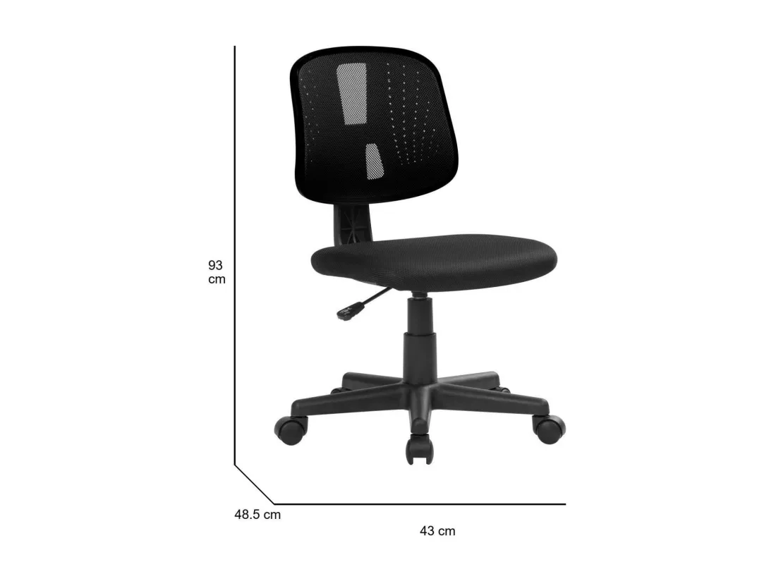 Chaise de bureau Nowra, Chaise de bureau de travail, Siège de bureau ergonomique, 49x43h81/93 cm, Noir
