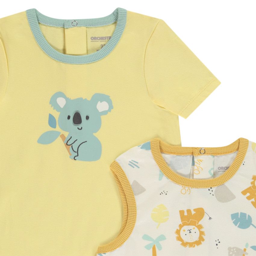 Lot de 4 combinaisons courtes fantaisie en jersey pour bébé garçon - Ecru