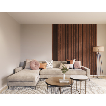 Lattenwand Decowall Acoustic Blend walnoot, combinatie van verschillendebreedtes, 260x30cm, 2 stuks (1.56m2)
