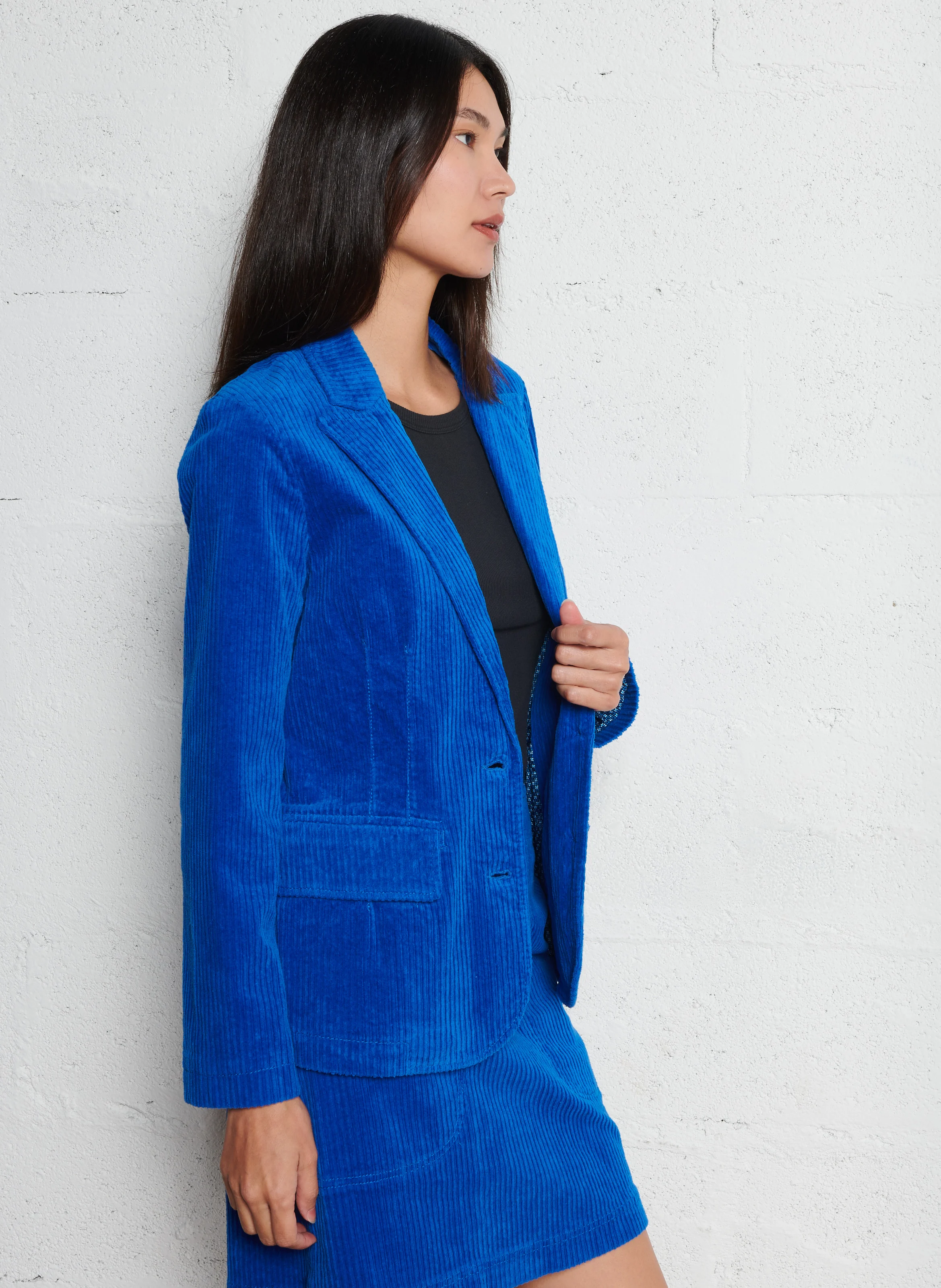 MIGY - Veste de taille droite en velours côtelé | Bleu