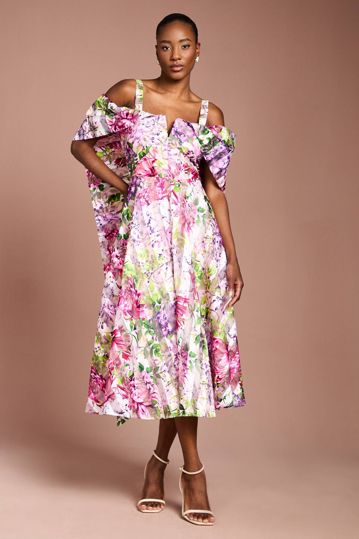 Coast Robe Midi Bardot en Organza Imprimé Lisa Tan
