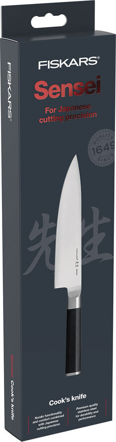 Fiskars SENSEI KOKKEKNIV, 19CM Sort & sølv